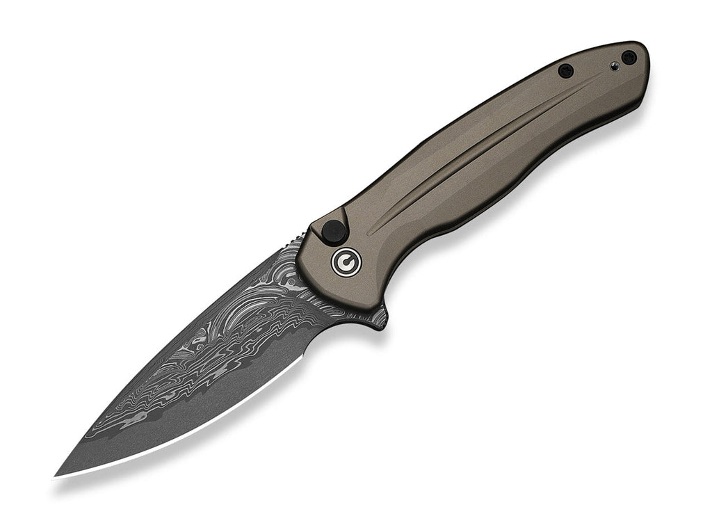 Button Lock Kitefin Damascus Brownish Grey Aluminum