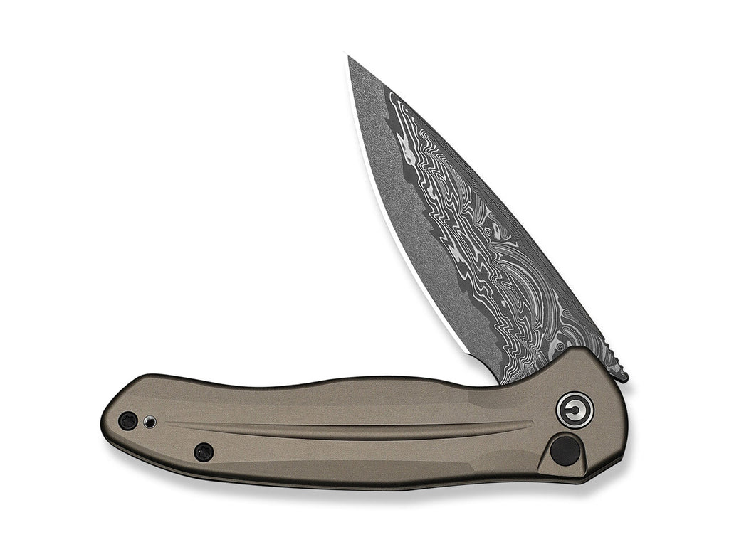 Button Lock Kitefin Damascus Brownish Grey Aluminum