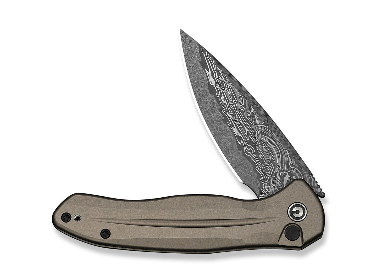 Button Lock Kitefin Damascus Brownish Grey Aluminum