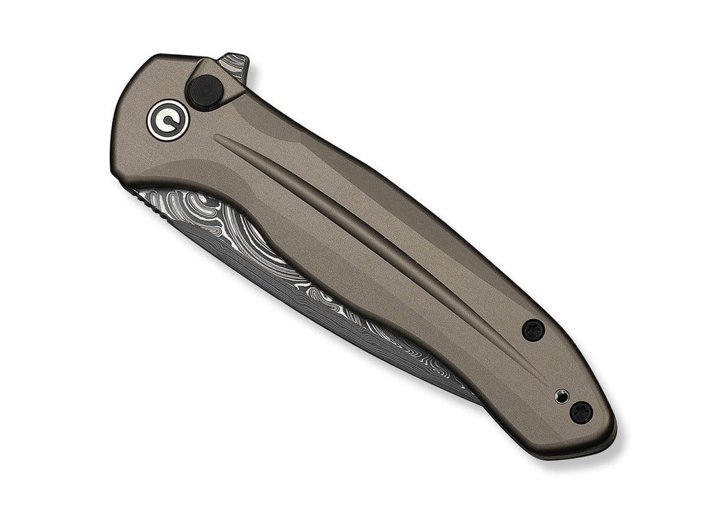 Button Lock Kitefin Damascus Brownish Grey Aluminum