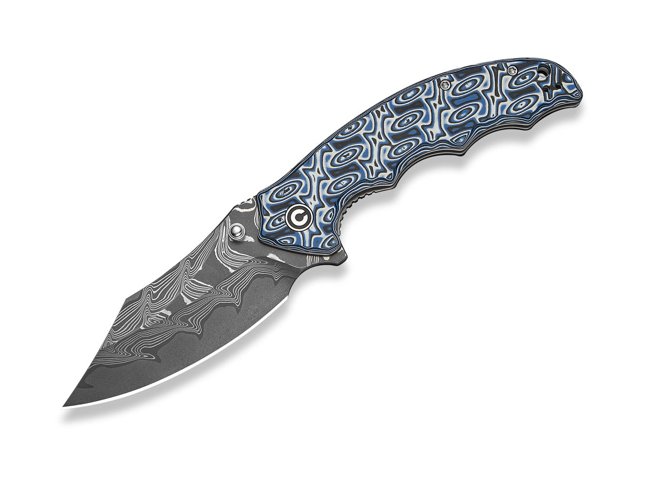 Pentad Damascus Blue & White Vortex Micarta