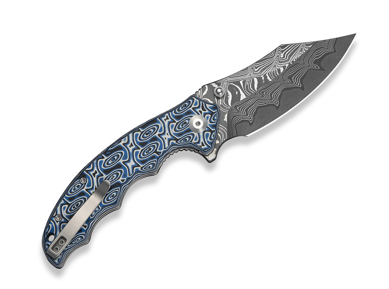 Pentad Damascus Blue & White Vortex Micarta