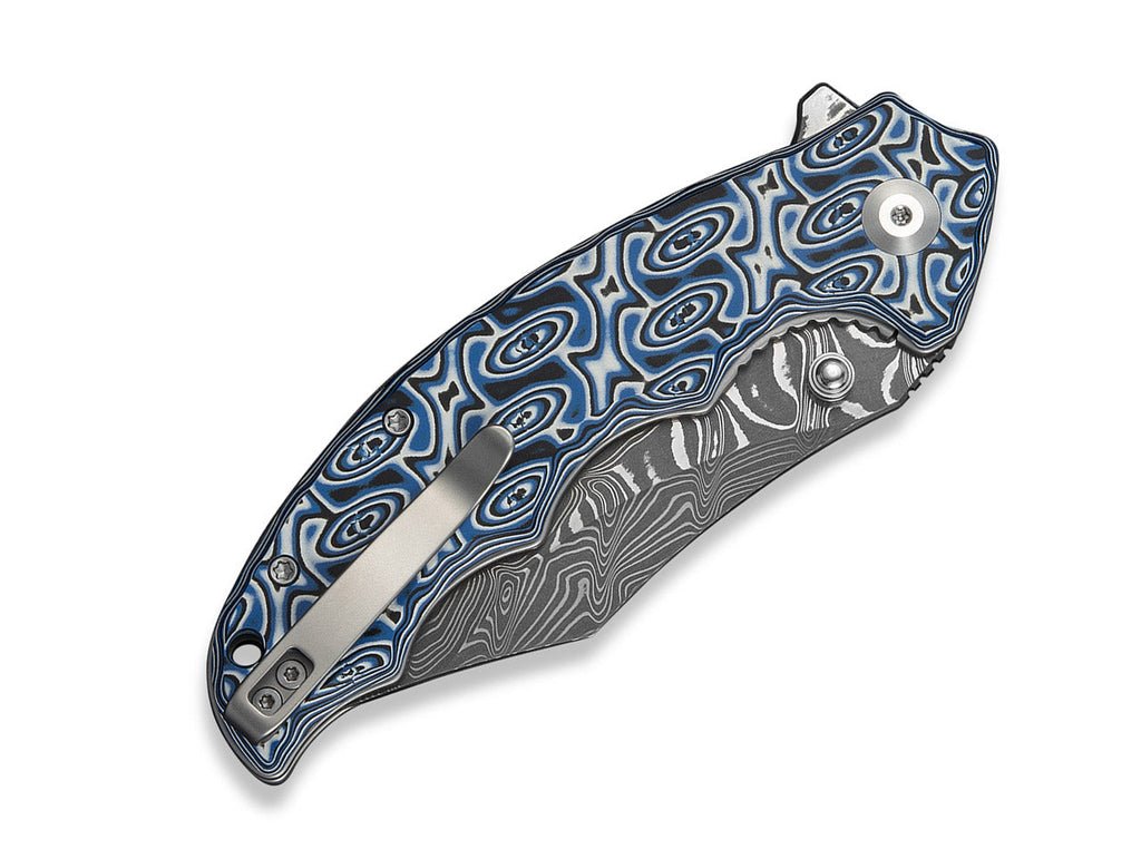 Pentad Damascus Blue & White Vortex Micarta