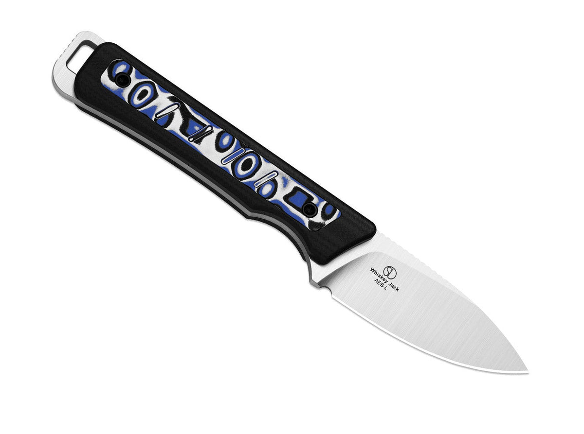 Whiskey Jack AEB-L Black & Blue G10 & White Micarta
