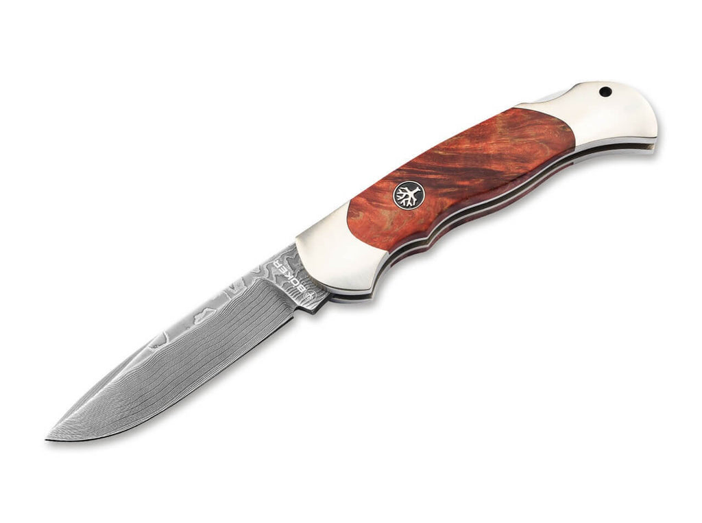 Böker Optima Maserbirke Bloody Orange Damast