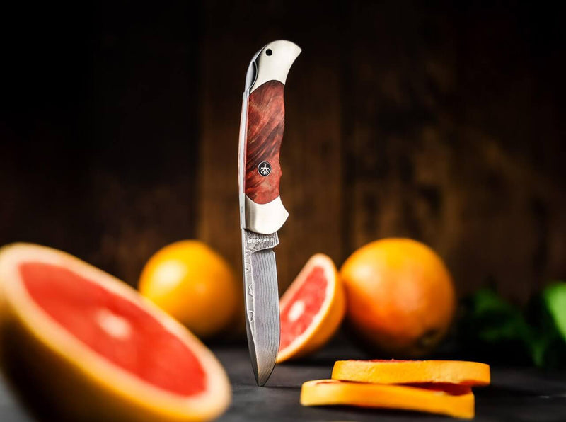 Böker Optima Maserbirke Bloody Orange Damast