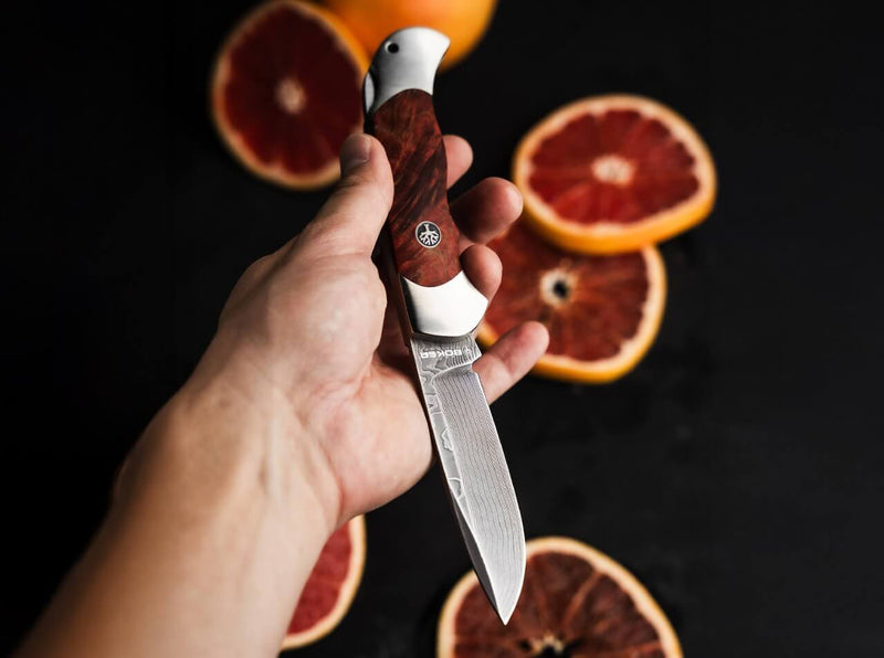 Böker Optima Maserbirke Bloody Orange Damast