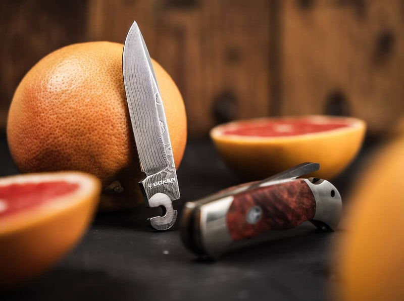 Böker Optima Maserbirke Bloody Orange Damast