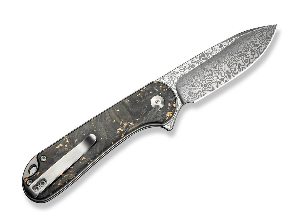 Button Lock Elementum II Shredded CF Golden Resin Damascus