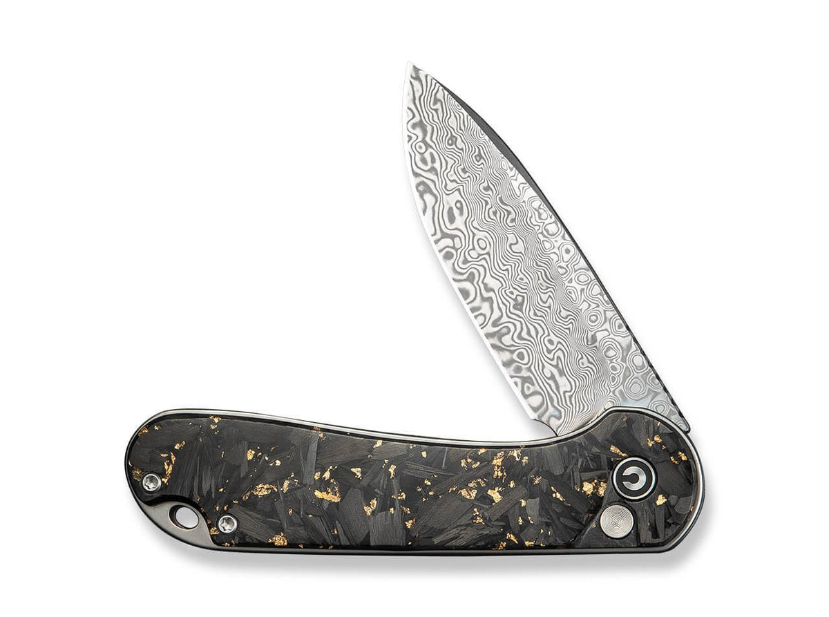 Button Lock Elementum II Shredded CF Golden Resin Damascus