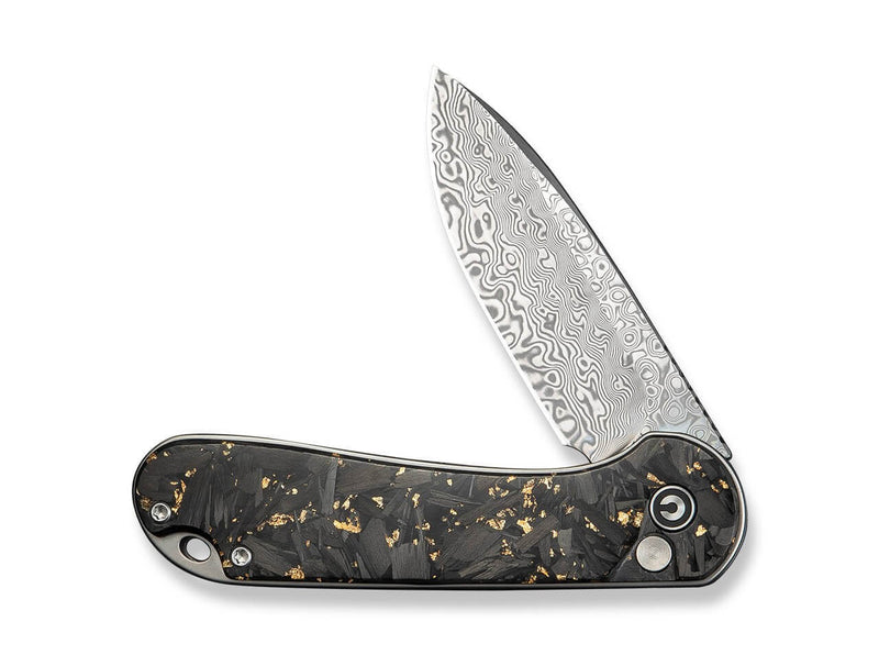 CIVIVI Button Lock Elementum II Shredded CF Golden Resin Damascus
