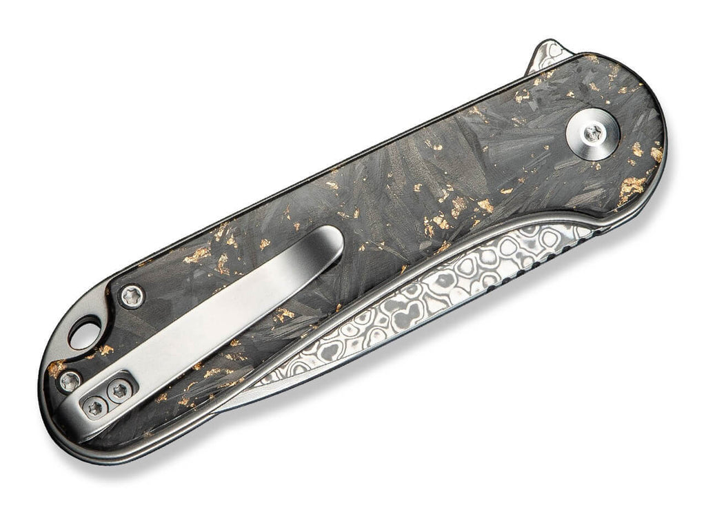 Button Lock Elementum II Shredded CF Golden Resin Damascus