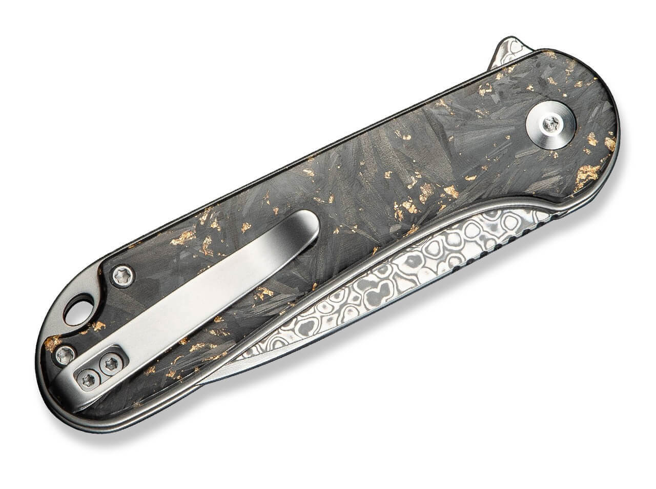 Button Lock Elementum II Shredded CF Golden Resin Damascus
