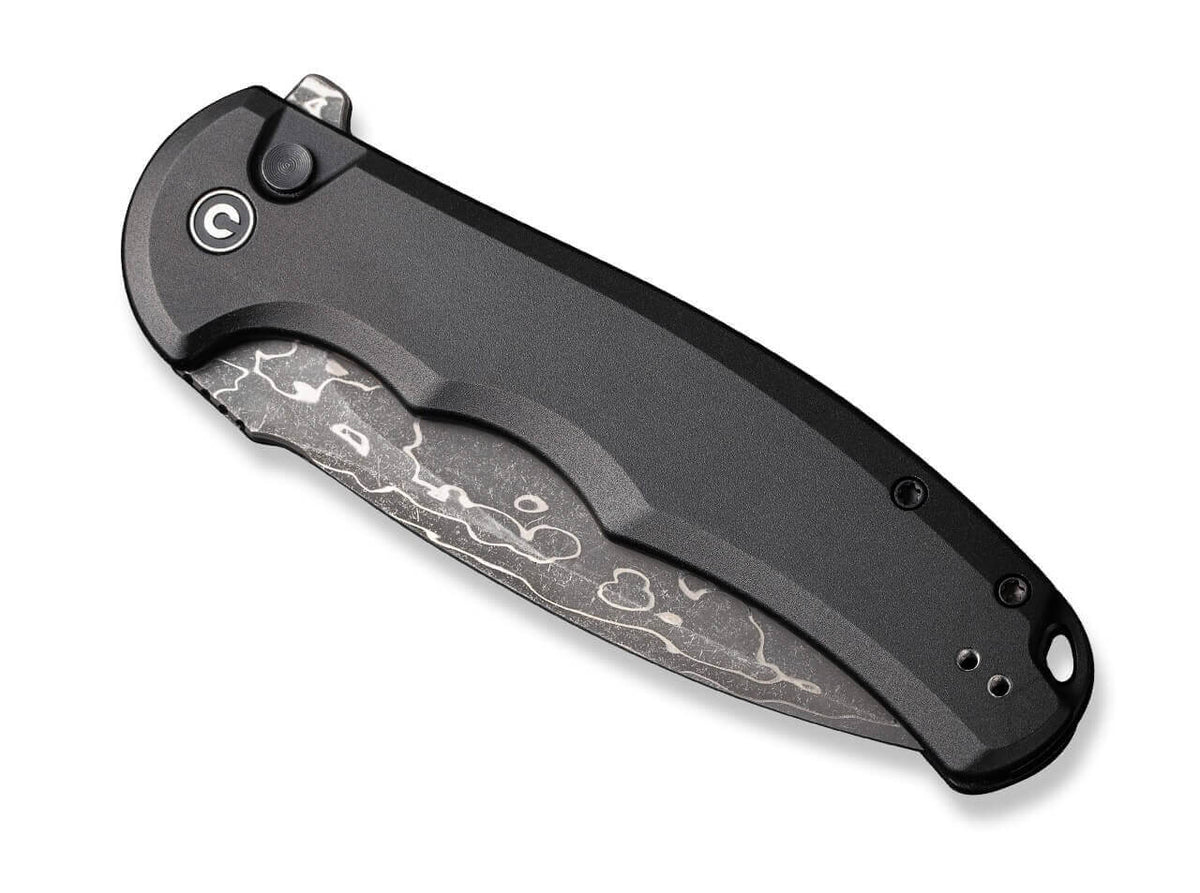 Button Lock Praxis Aluminum Black Damascus