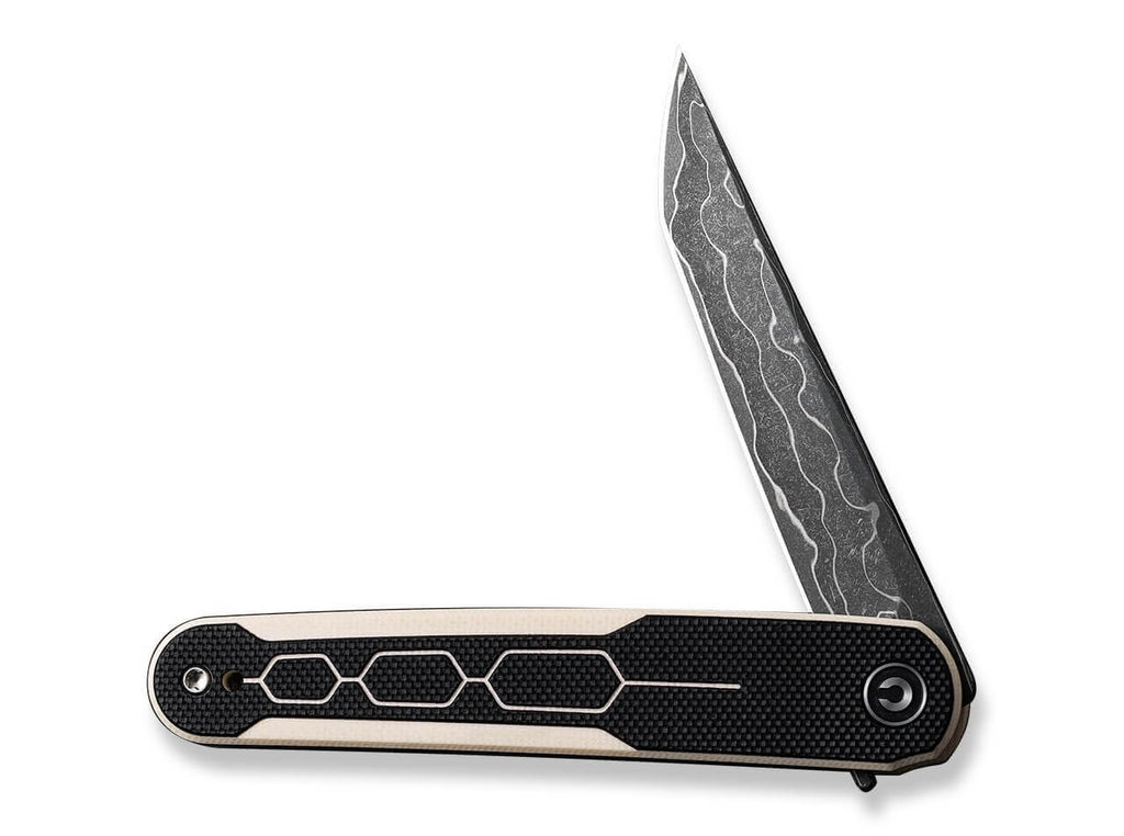 KwaiQ Milled G10 Ivory & Black Damascus