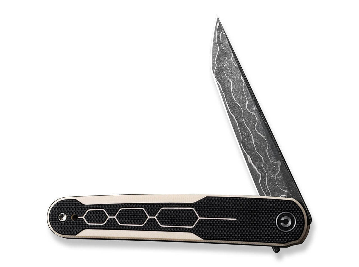 KwaiQ Milled G10 Ivory & Black Damascus
