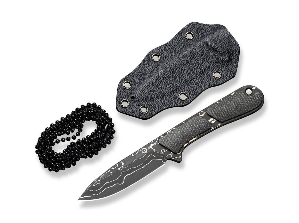 Mini Elementum Fixed Micarta Dark Green Damascus