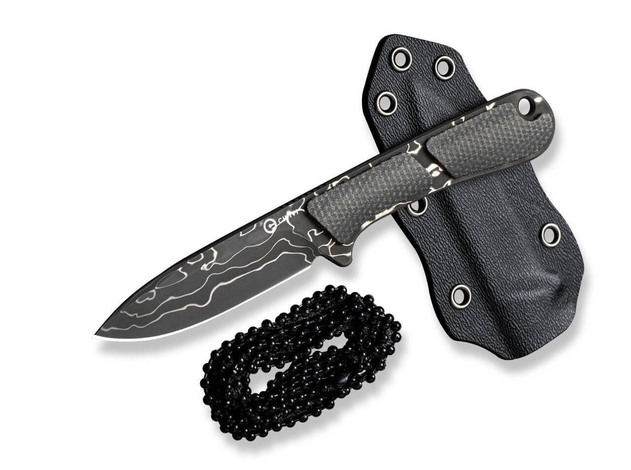 Mini Elementum Fixed Micarta Dark Green Damascus