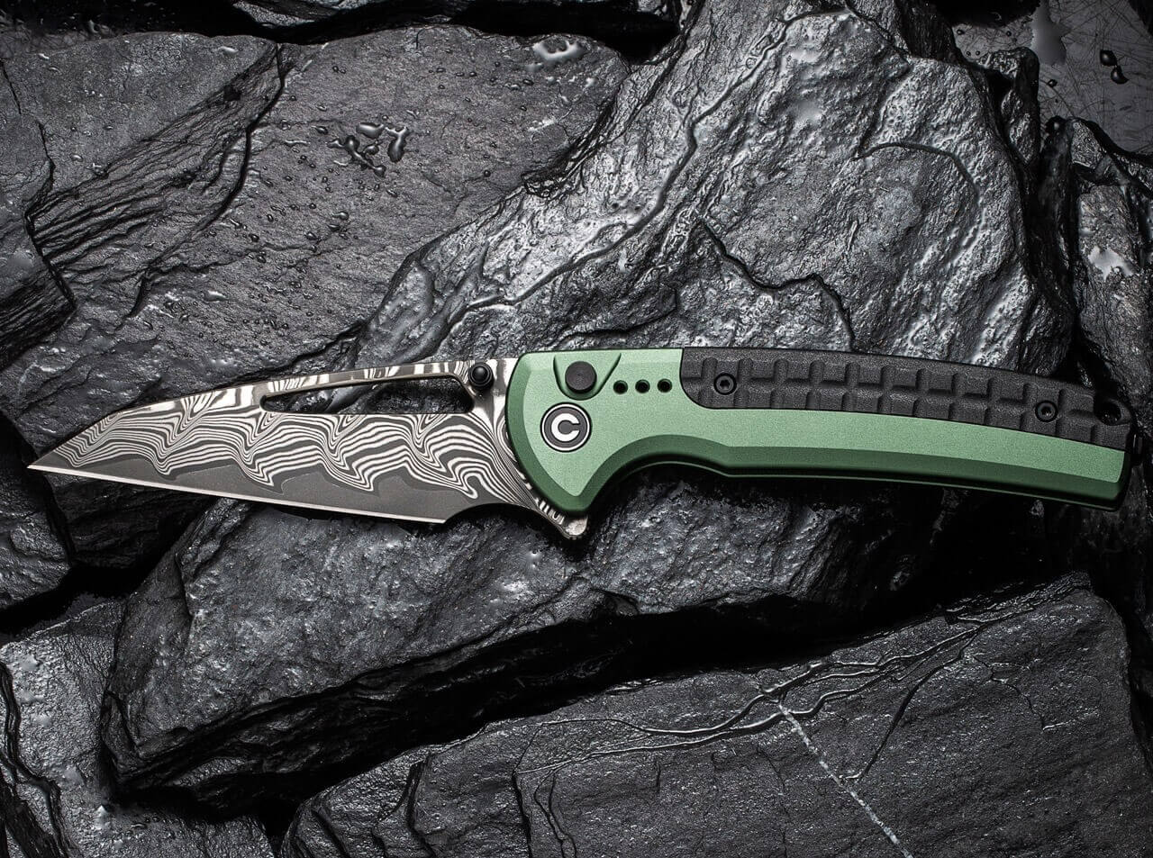 CIVIVI Sentinel Strike Aluminum Green & Black Damascus