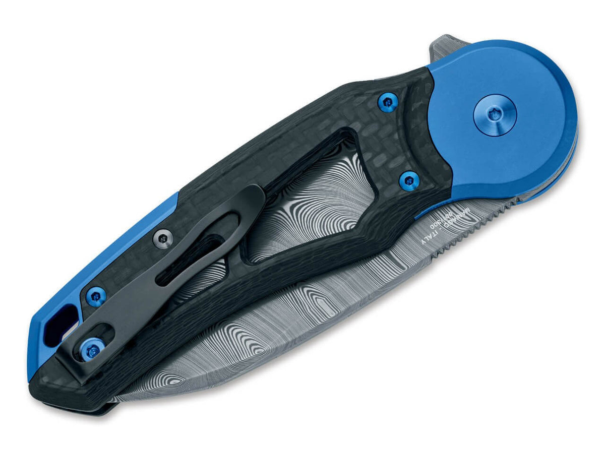 Metamorphosis Wharncliffe Damascus CF Titanium Blue