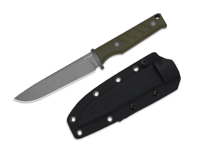 Kizer Camp 180 AEB-L Olive Green G10 Gray Stonewash