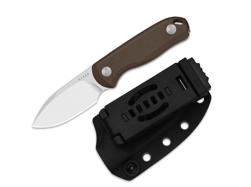 Kizer Drop Bear Fix 14C28N Brown Norplex UltreX Micarta