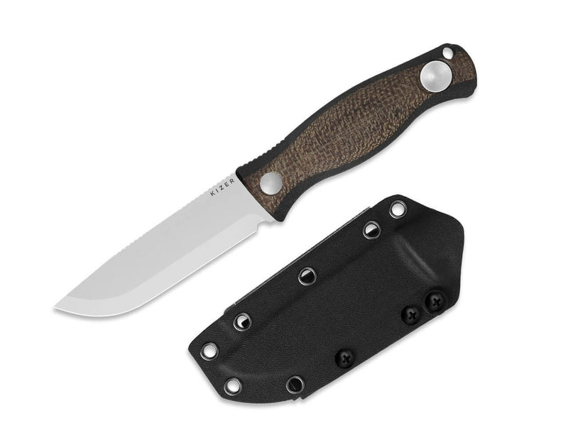 Kizer Polaris AEB-L Burlap Natural Micarta & Black G10
