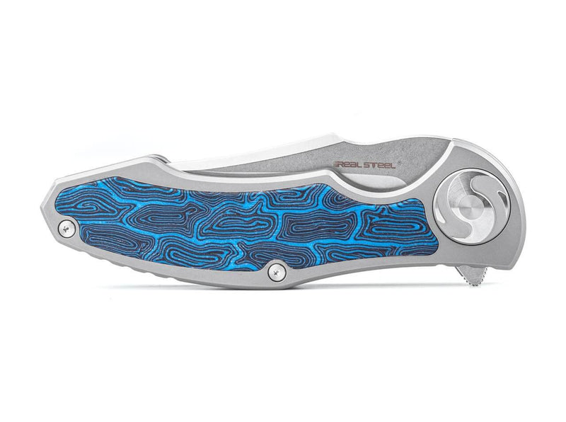 Real Steel Exorcist S35VN Ti Blue Damascus G10 One Scale