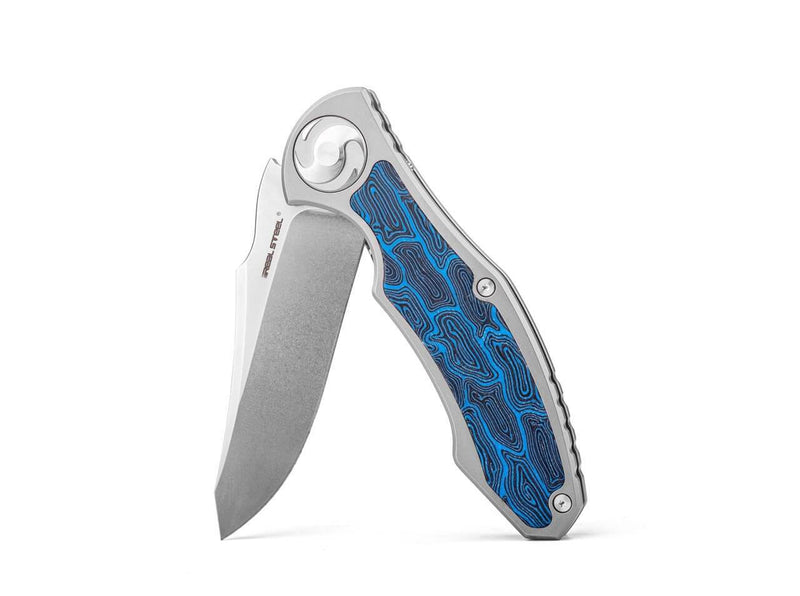 Real Steel Exorcist S35VN Ti Blue Damascus G10 One Scale