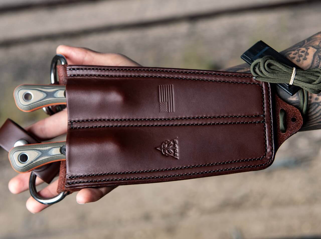 Muley Combo Leather Sheath Tan Black G10