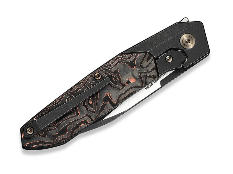 WE Knife Brr15 M390 Black Ti Copper Foil CF Black Stonewashed