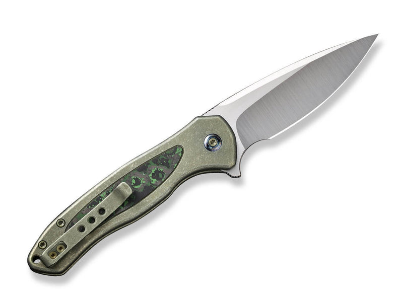 WE Knife Button Lock Kitefin Ltd Titanium CF Jungle Wear