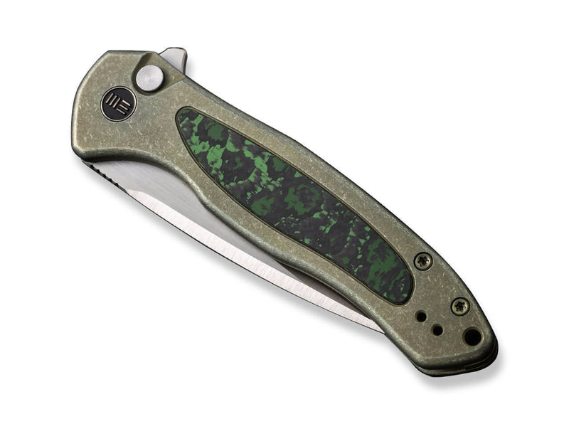 WE Knife Button Lock Kitefin Ltd Titanium CF Jungle Wear