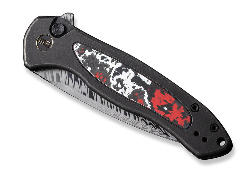 WE Knife Button Lock Kitefin Ltd Titanium CF Nebula Damascus