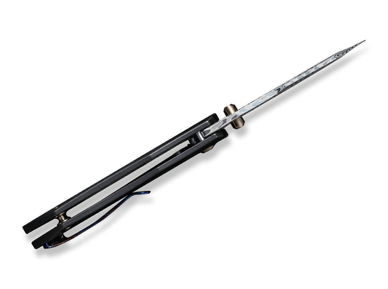 WE Knife High-Fin Titanium Black Hakkapella Damascus