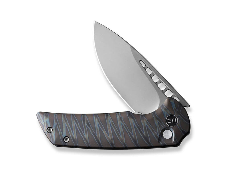 WE Knife Mini Malice Button Lock Tiger Stripe Flamed Titanium