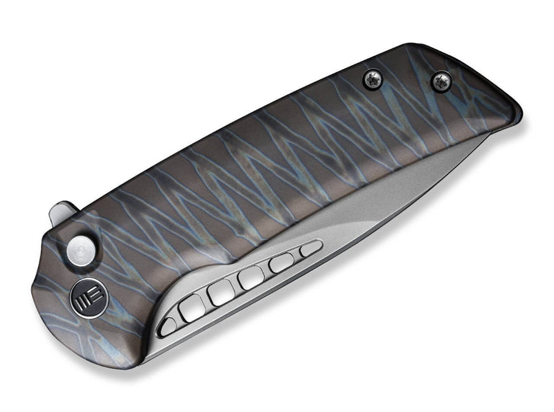 WE Knife Mini Malice Button Lock Tiger Stripe Flamed Titanium