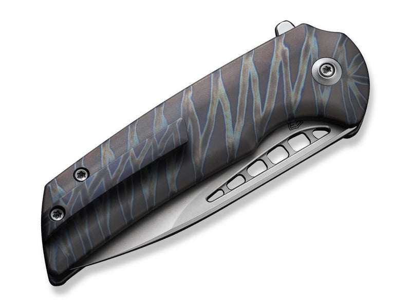 WE Knife Mini Malice Button Lock Tiger Stripe Flamed Titanium