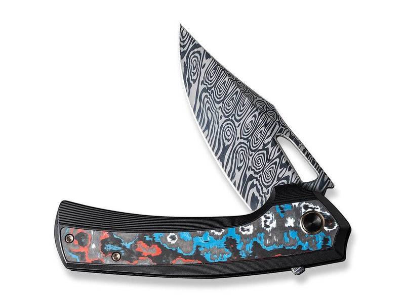 WE Knife Nefaris Ltd Titanium Black Nebula FAT CF Damascus