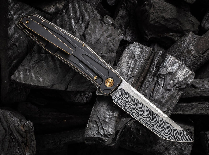 WE Knife Shadowfire Titanium Black & Bronze Damascus