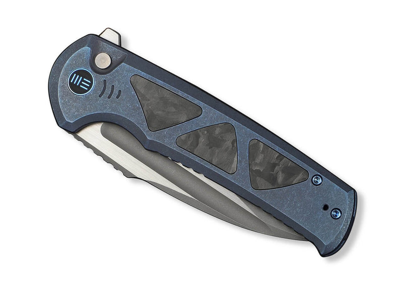 WE Knife Sylox M390 Blue Ti Shredded CF