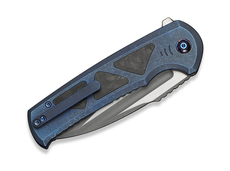 WE Knife Sylox M390 Blue Ti Shredded CF