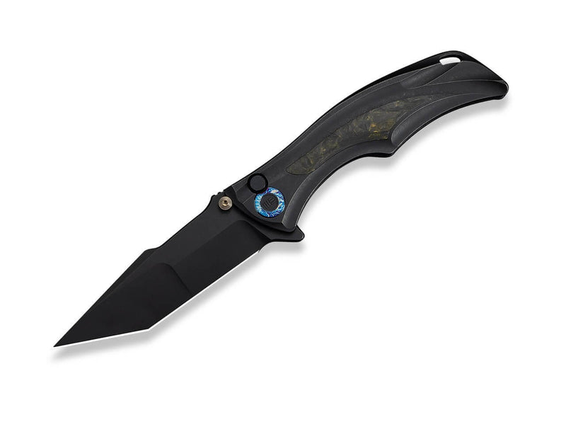 WE Knife Tighe Down M390 Ti All Black Yellow CF