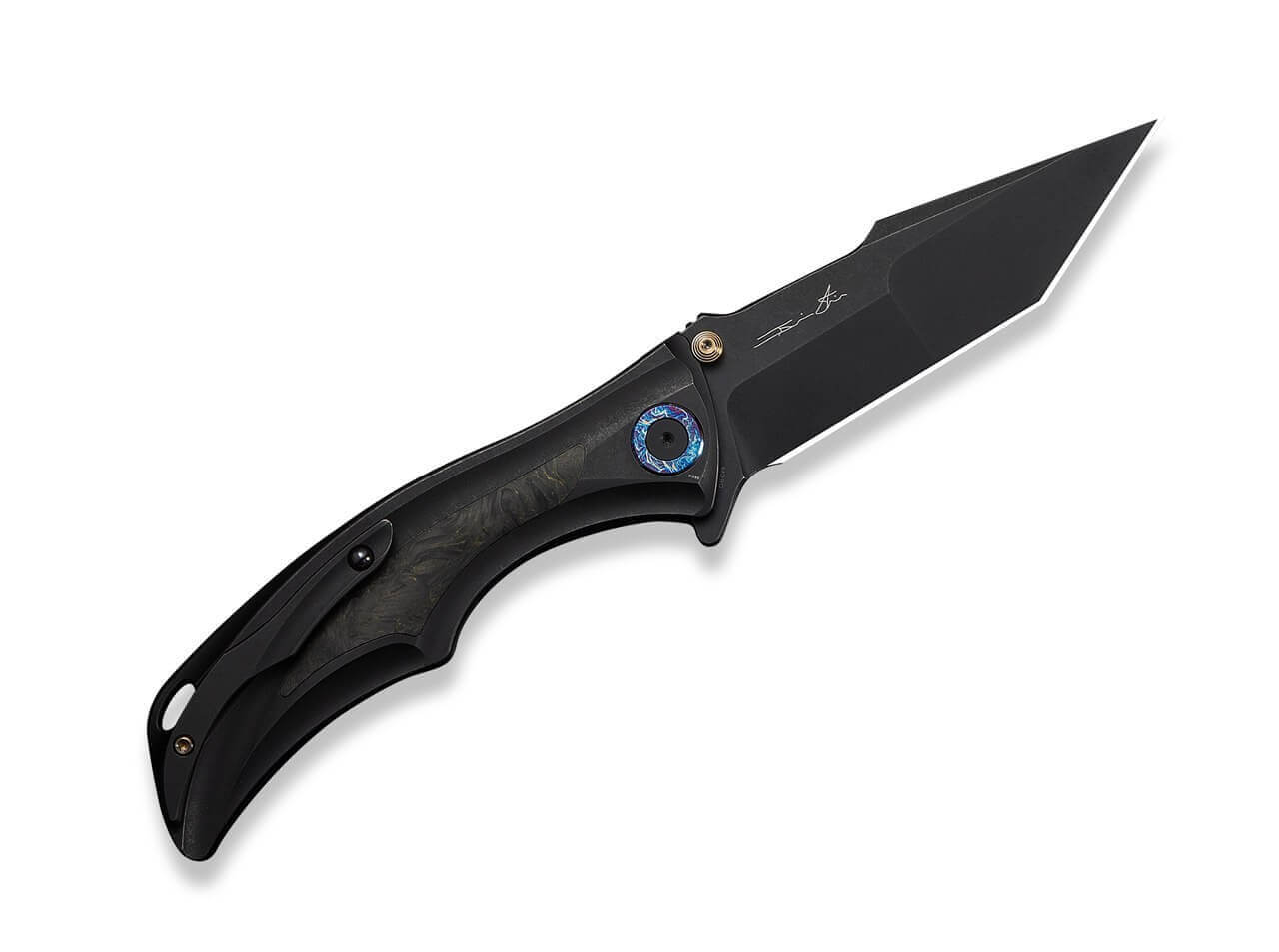 Tighe Down M390 Ti All Black Yellow CF