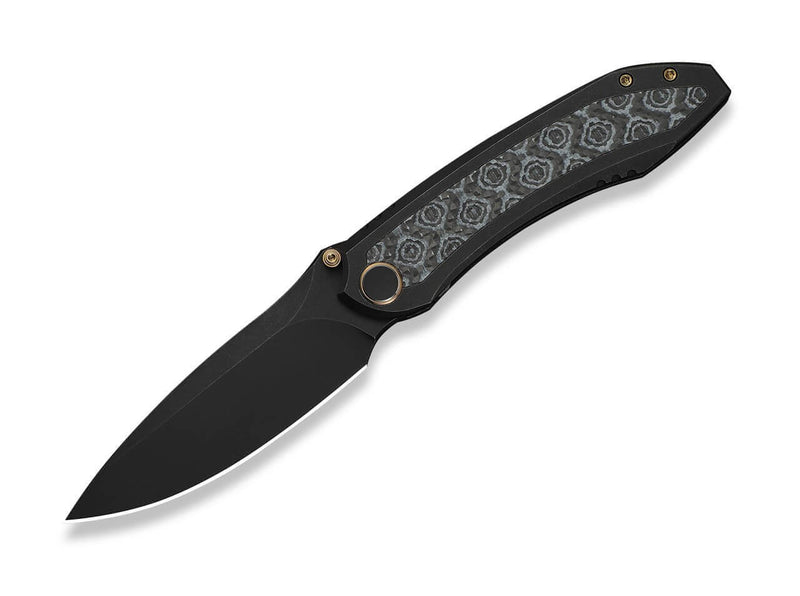 WE Knife Winsome M390 Black Ti Layerd G10 Rose Pattern CF Black Stonewashed