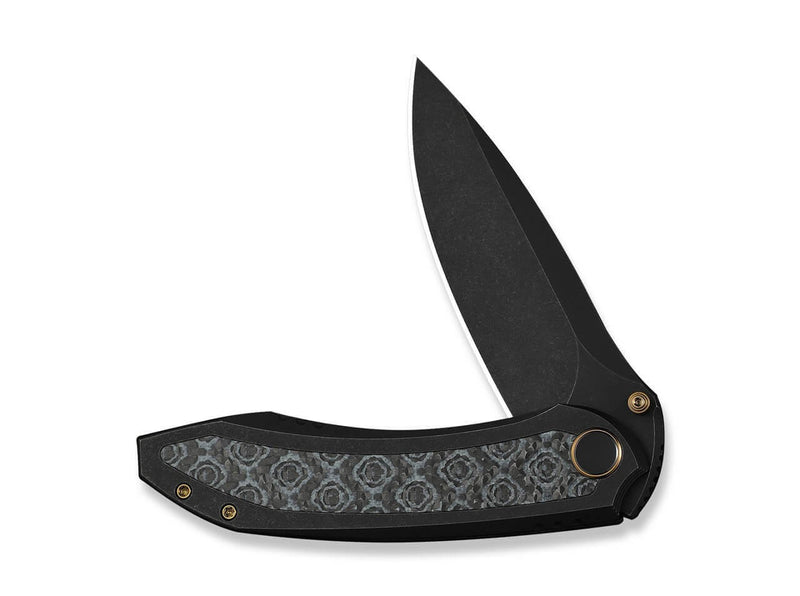WE Knife Winsome M390 Black Ti Layerd G10 Rose Pattern CF Black Stonewashed
