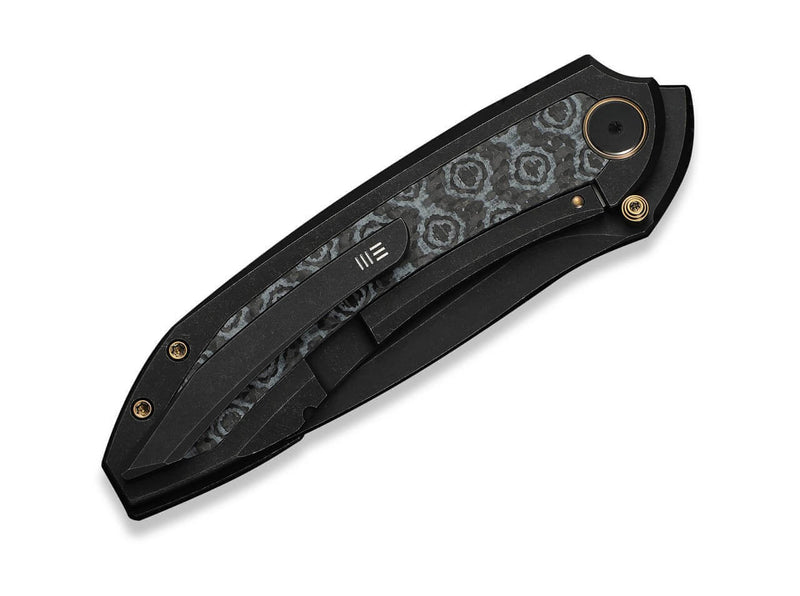 WE Knife Winsome M390 Black Ti Layerd G10 Rose Pattern CF Black Stonewashed