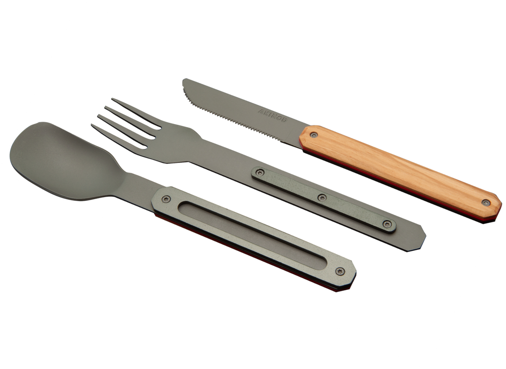 Feststehendes Besteck 12H34, Titan, G10, Olivenholz