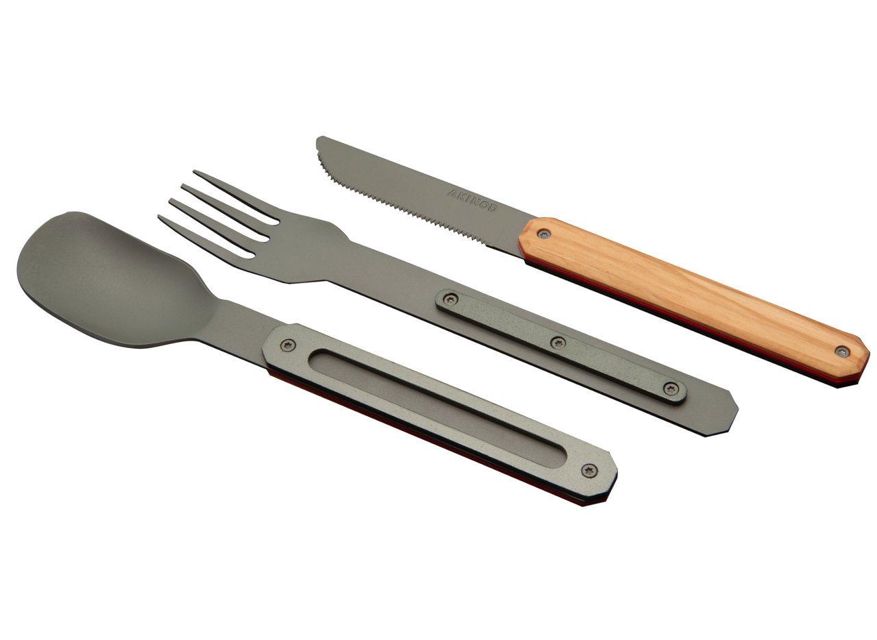 Feststehendes Besteck 12H34, Titan, G10, Olivenholz