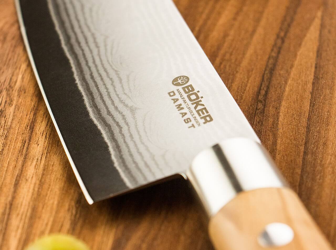Damast Olive Chefmesser Groß